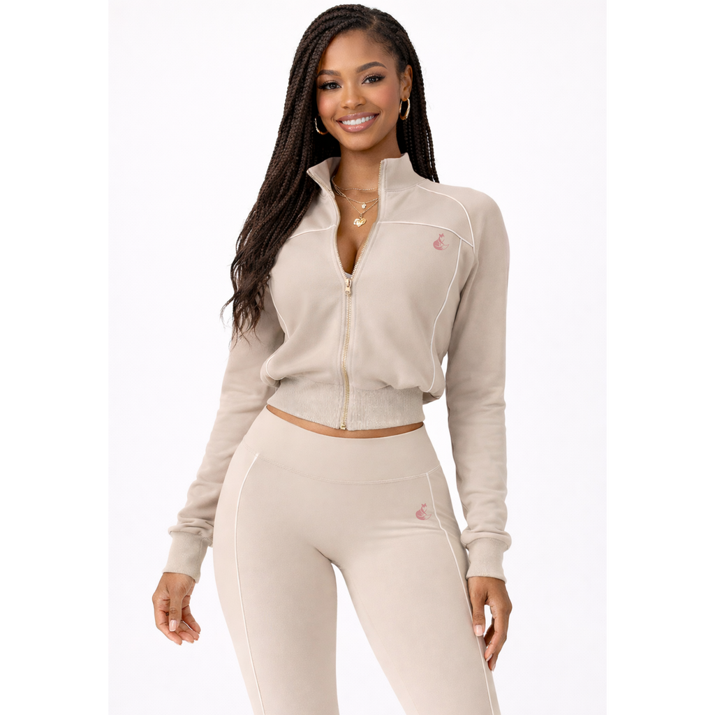Halo Vixen Luxe Sandstone Track Set – Women’s Premium Jacket & High-Waist Legging Set (Wholesale)