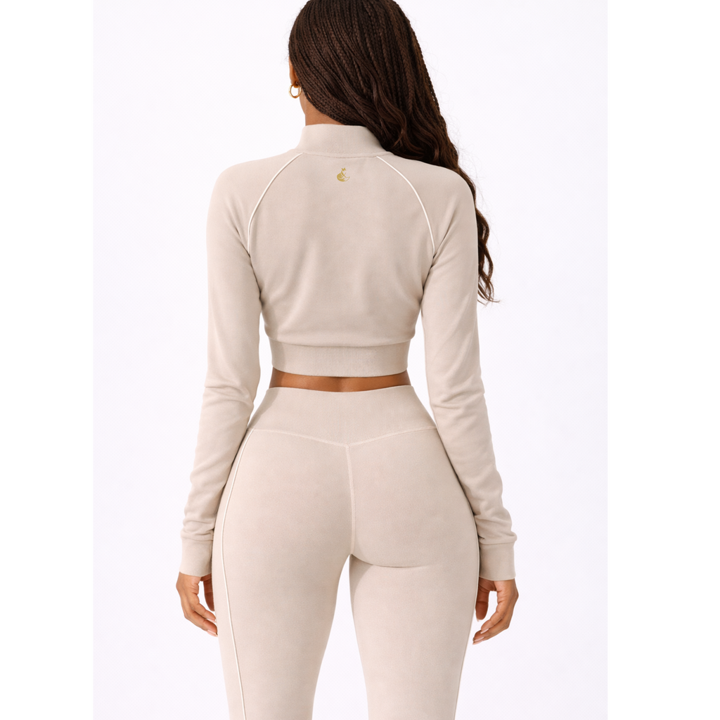 Halo Vixen Luxe Sandstone Track Set – Women’s Premium Jacket & High-Waist Legging Set (Wholesale)